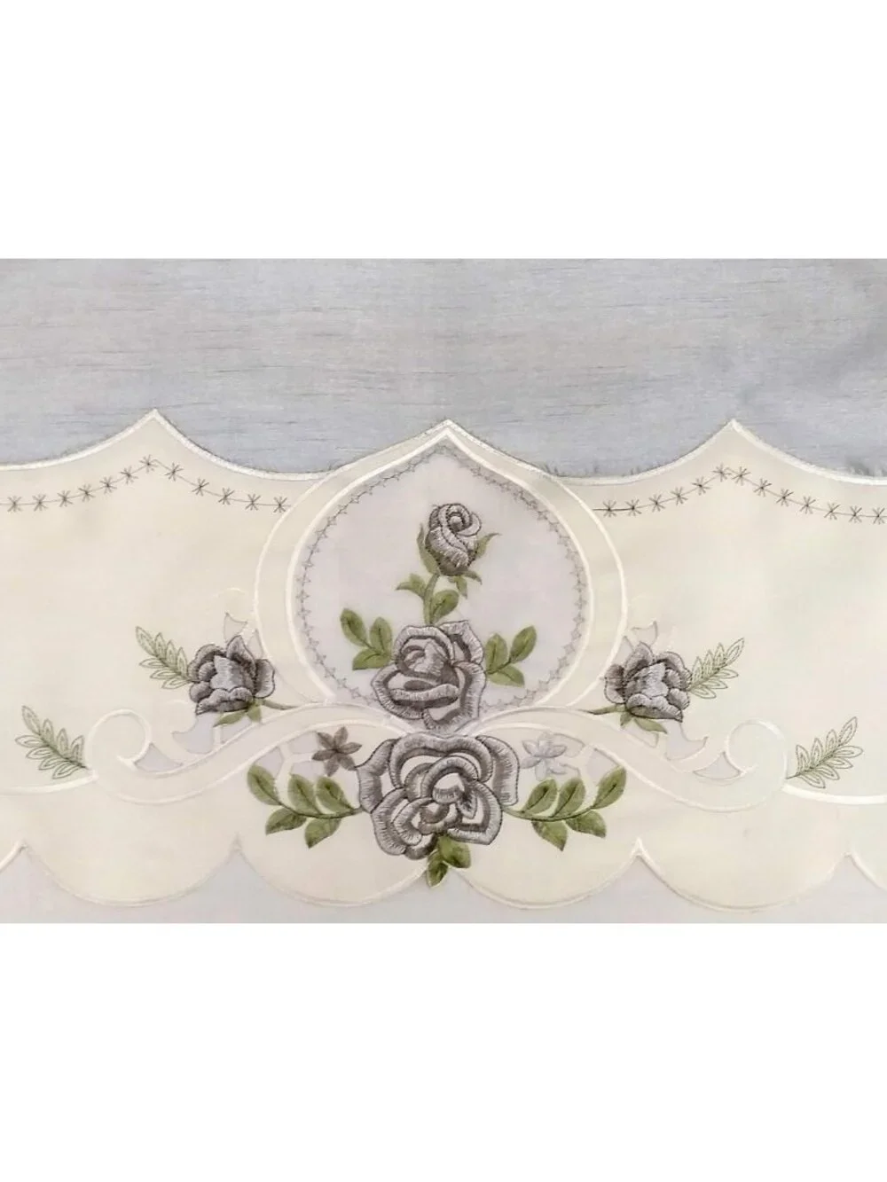 Farmhouse Kitchen Curtain Set - 3pcs Rose Embroidery Swag & Tiers for Small